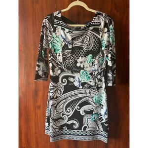 WHBM  Floral Paisley Mini Dress - S - Multicolor, 3/4 Sleeve, Boat Neck- NEW